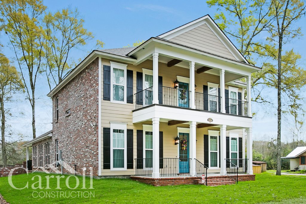 Front Elevation Custom home in East Baton Rouge by Carroll Construction for the Turner Family. Neoclassical Greek Revival