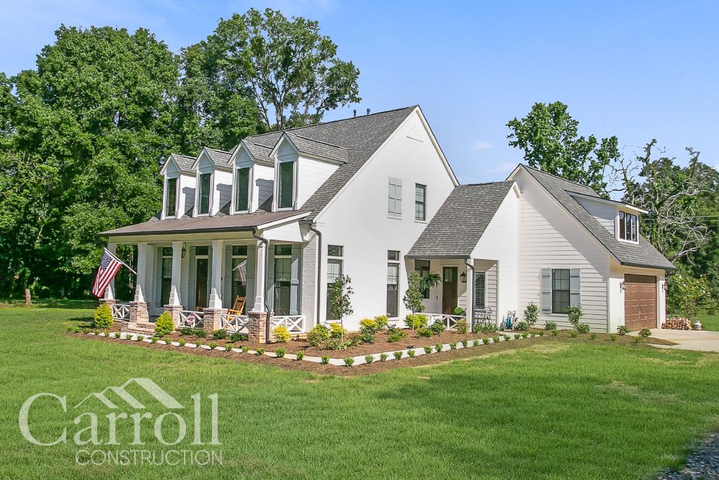 Front Elevation Custom home in Baton Rouge by Carroll Construction for the Rash Family. Low Country Farmhouse.