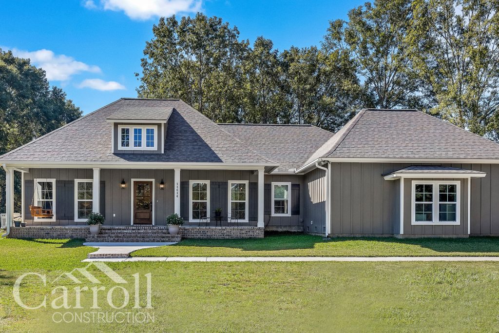 Front Elevation Custom home in East Baton Rouge by Carroll Construction for the Phillips Family. Traditional Farmhouse.