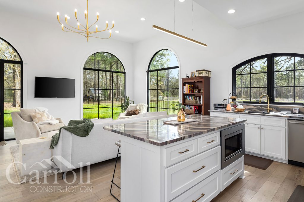 Custom home in West Feliciana by Carroll Construction for the Morrison Family. Modern Transitional style mother-in-law suite and pool house