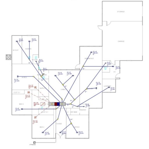 Manual D duct design for balanced HVAC airflow in custom home