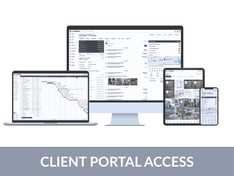 Custom home client dashboard showing project schedule and selections